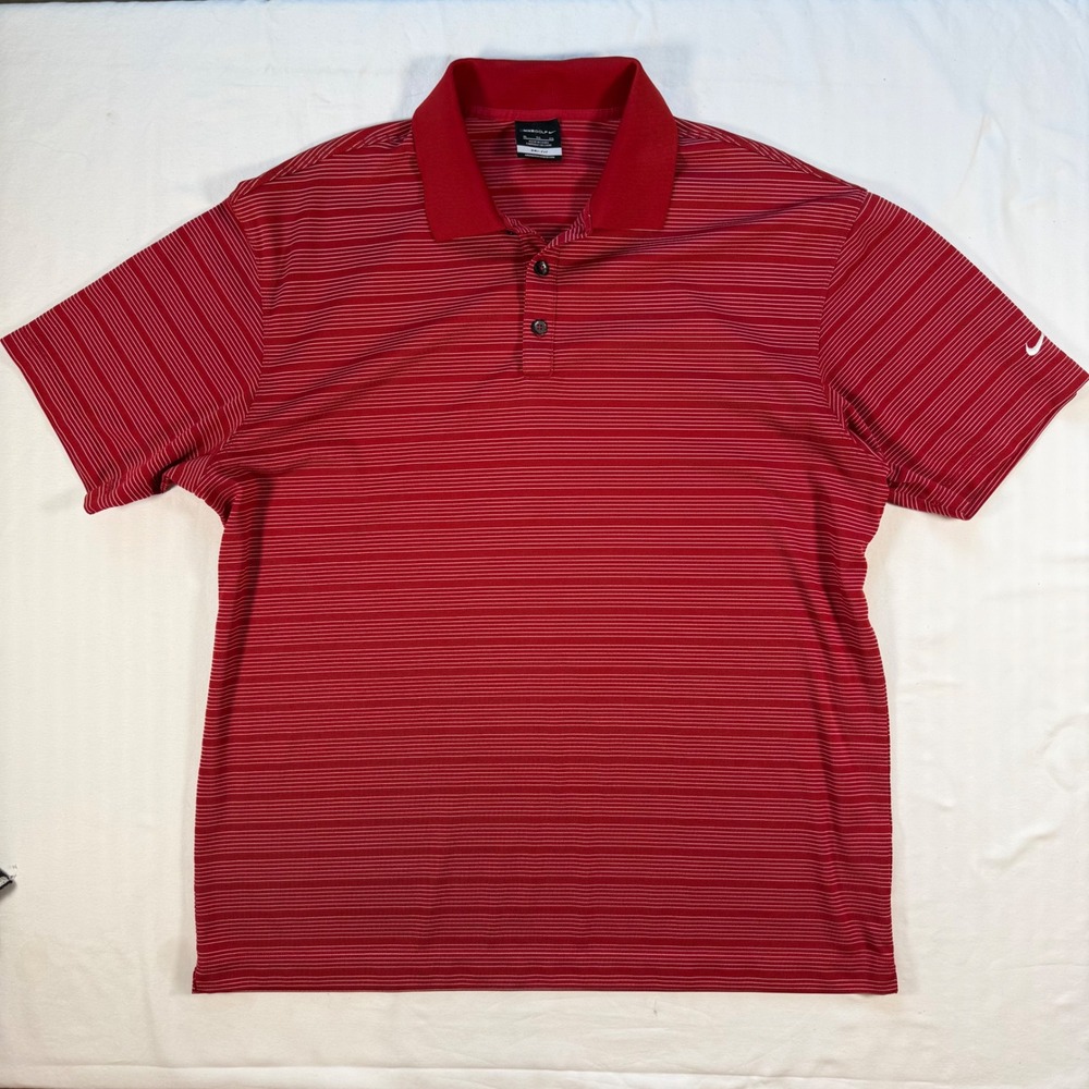 Nike Golf Dri-FIT Polo Shirt Mens XL Red Striped Short Sleeve Summer Dad College - Picture 1 of 11